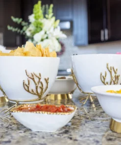 Inspire Me! Home Decor White Ceramic Bowl With Gold Textured Details (2 Sizes)