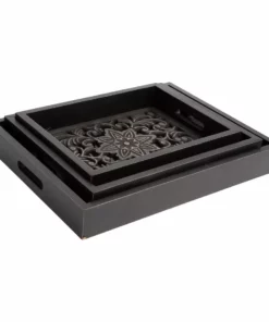 Inspire Me! Home Decor Black Wood Trays With Detailed Interior (Set Of 3)