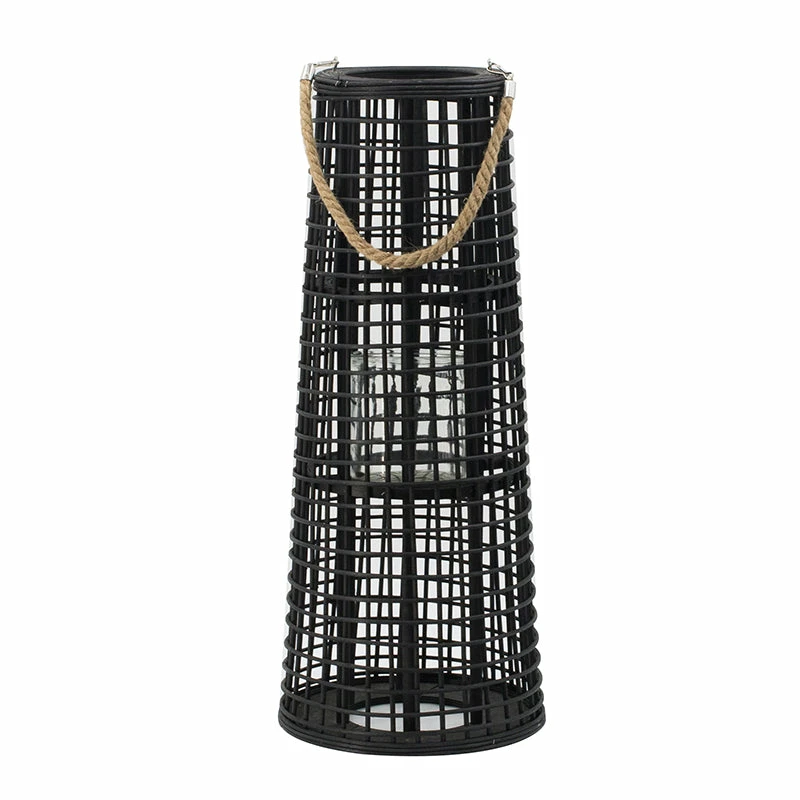 Inspire Me! Home Decor Indoor/Outdoor Rattan Black Tapered Lantern (2 Sizes) 4 Inspire Me! Home Decor Indoor/Outdoor Rattan Black Tapered Lantern (2 Sizes)