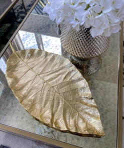 Inspire Me! Home Decor Large Gold Metal Leaf Tray
