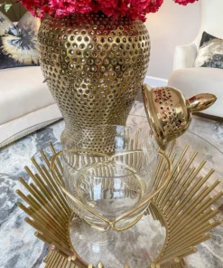 Inspire Me! Home Decor Gold Tall Round Glass Serveware With Metal Base And Handles (2 Colors)