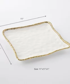 Inspire Me! Home Decor Gold And White Beaded Square Platter 11 Inspire Me! Home Decor Gold And White Beaded Square Platter
