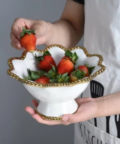 Inspire Me! Home Decor Gold And White Beaded Pedestal Bowl