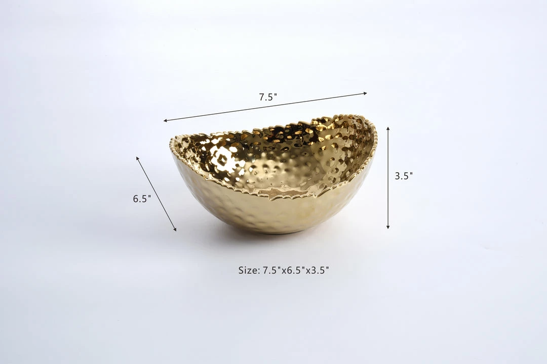 Inspire Me! Home Decor Gold Oval Hammered Porcelain Bowl 12 Inspire Me! Home Decor Gold Oval Hammered Porcelain Bowl