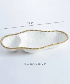 Inspire Me! Home Decor Gold And White Beaded Sectioned Serving Dish
