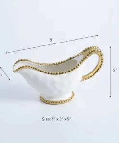 Inspire Me! Home Decor Gold And White Beaded Gravy Boat