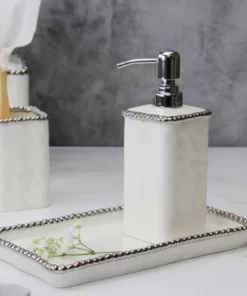 Inspire Me! Home Decor White & Silver Beaded Vanity Collection (3 Items) Each Sold Indiviually 11 Inspire Me! Home Decor White & Silver Beaded Vanity Collection (3 Items) Each Sold Indiviually