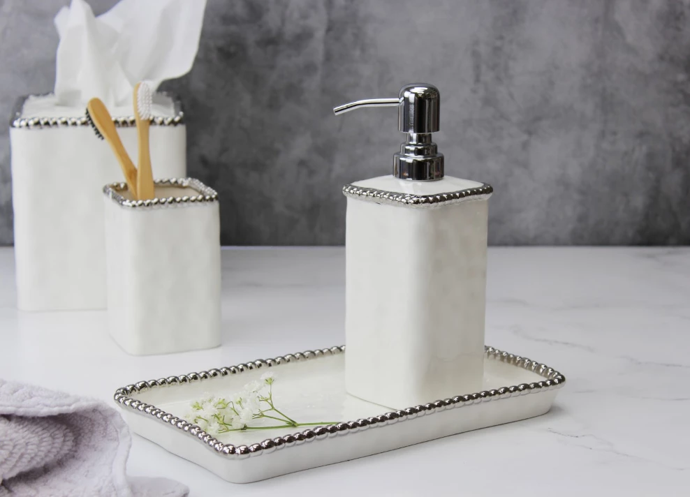 Inspire Me! Home Decor White & Silver Beaded Vanity Collection (3 Items) Each Sold Indiviually 5 Inspire Me! Home Decor White & Silver Beaded Vanity Collection (3 Items) Each Sold Indiviually