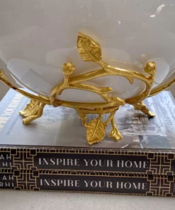 Inspire Me! Home Decor White Glass Bowl With Gold Leaf Stand