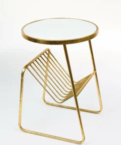 Inspire Me! Home Decor Gold Metal Mirrored Side Table With Rack