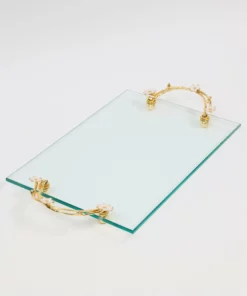 Inspire Me! Home Decor Large Rectangular Glass Tray With Cherry Blossom Details