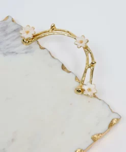 Inspire Me! Home Decor Large Rectangular Marble Tray With Cherry Blossom Details