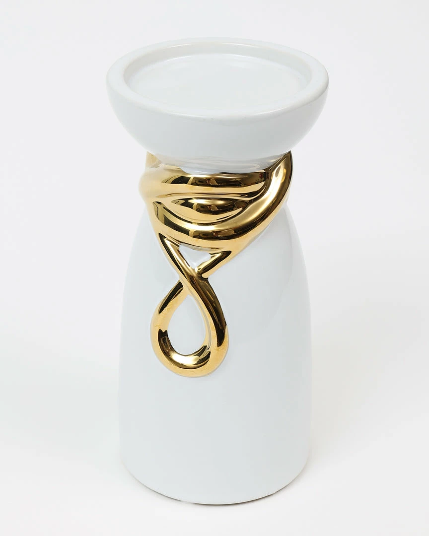 Inspire Me! Home Decor White Ceramic Candle Holder With Gold Elegant Details (2 Sizes) 4 Inspire Me! Home Decor White Ceramic Candle Holder With Gold Elegant Details (2 Sizes)