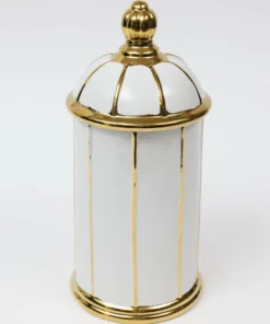 Inspire Me! Home Decor White Ceramic Lidded Jar With Gold Linear Detail (3 Sizes) 11 Inspire Me! Home Decor White Ceramic Lidded Jar With Gold Linear Detail (3 Sizes)