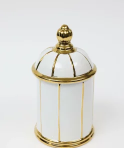 Inspire Me! Home Decor White Ceramic Lidded Jar With Gold Linear Detail (3 Sizes) 12 Inspire Me! Home Decor White Ceramic Lidded Jar With Gold Linear Detail (3 Sizes)