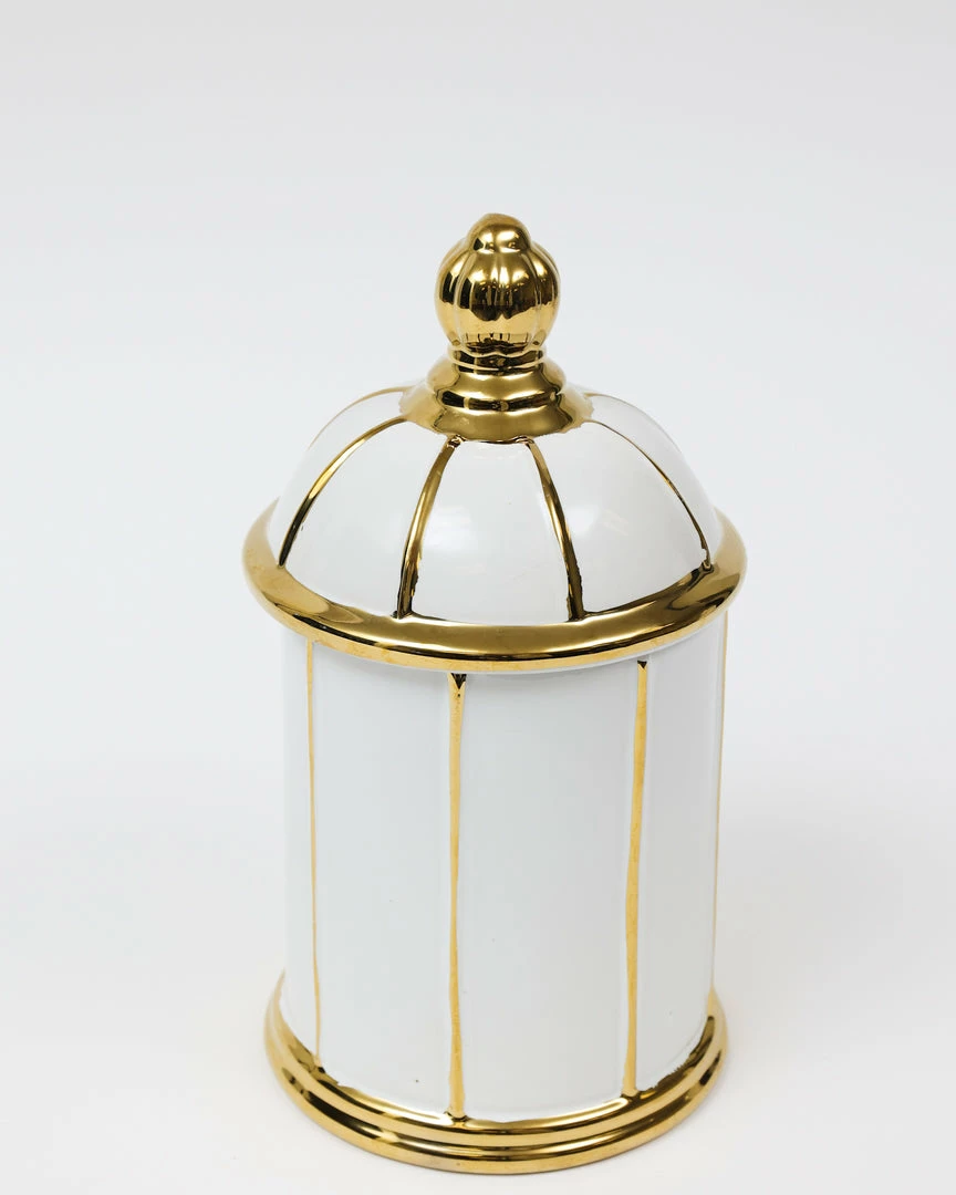 Inspire Me! Home Decor White Ceramic Lidded Jar With Gold Linear Detail (3 Sizes) 7 Inspire Me! Home Decor White Ceramic Lidded Jar With Gold Linear Detail (3 Sizes)