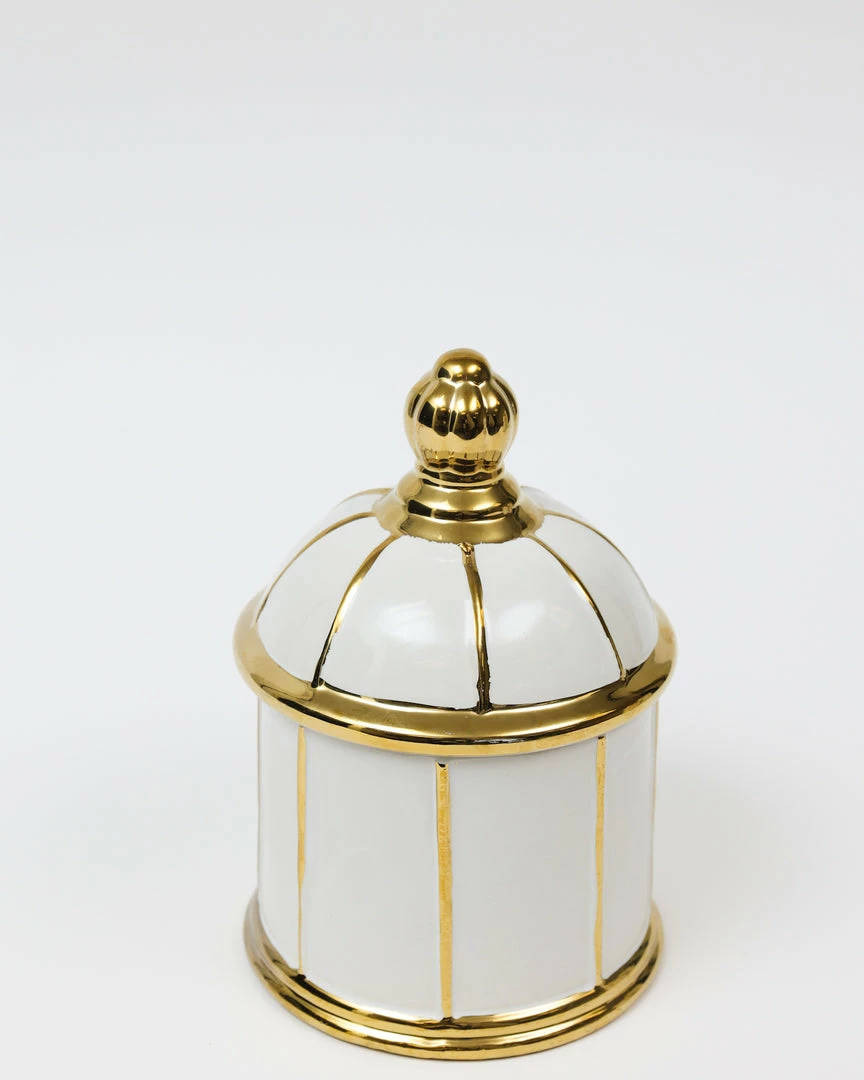 Inspire Me! Home Decor White Ceramic Lidded Jar With Gold Linear Detail (3 Sizes) 8 Inspire Me! Home Decor White Ceramic Lidded Jar With Gold Linear Detail (3 Sizes)
