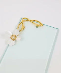 Inspire Me! Home Decor Small Rectangular Glass Tray With White Jeweled Flower Details