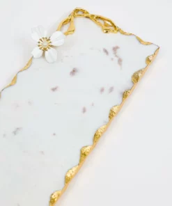 Inspire Me! Home Decor Small Rectangular Marble Tray With White Jeweled Flower Details