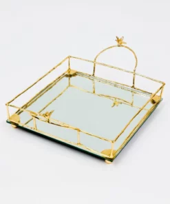 Inspire Me! Home Decor Square Mirrored Tray With Gold Flower Design