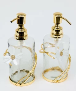 Inspire Me! Home Decor Set Of 2 Hammered Glass Pumps With Gold Tops And White Jeweled Flower Details