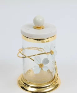 Inspire Me! Home Decor Hammered Glass Canister With White Jeweled Flower Details (3 Sizes) Gold 12 Inspire Me! Home Decor Hammered Glass Canister With White Jeweled Flower Details (3 Sizes) Gold