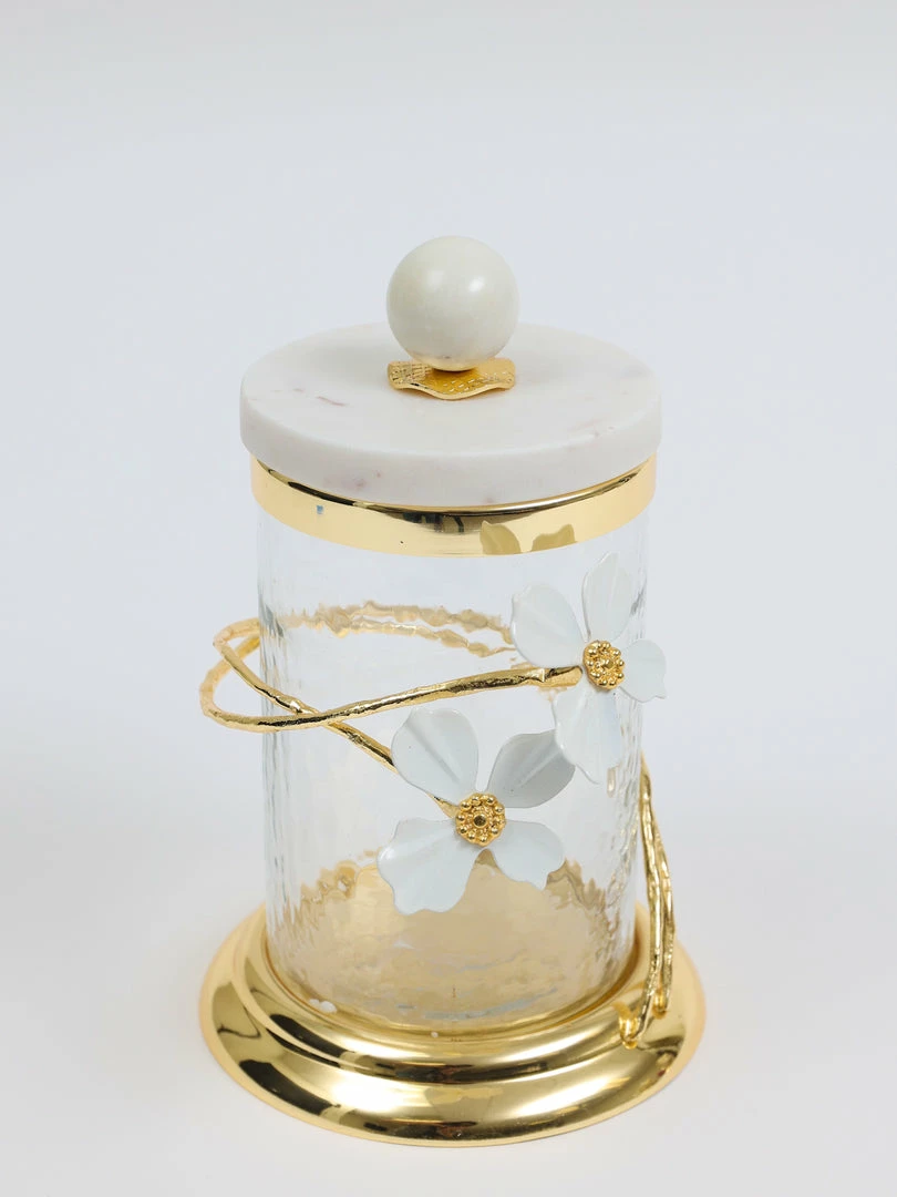 Inspire Me! Home Decor Hammered Glass Canister With White Jeweled Flower Details (3 Sizes) Gold 5 Inspire Me! Home Decor Hammered Glass Canister With White Jeweled Flower Details (3 Sizes) Gold