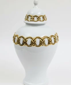 Inspire Me! Home Decor White Ceramic Ginger Jar With Stunning Gold Chain Details (3 Sizes) 16 Inspire Me! Home Decor White Ceramic Ginger Jar With Stunning Gold Chain Details (3 Sizes)