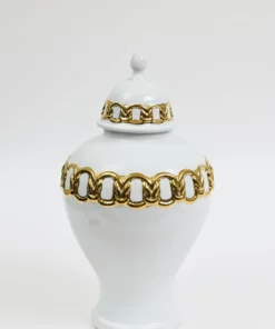 Inspire Me! Home Decor White Ceramic Ginger Jar With Stunning Gold Chain Details (3 Sizes) 17 Inspire Me! Home Decor White Ceramic Ginger Jar With Stunning Gold Chain Details (3 Sizes)