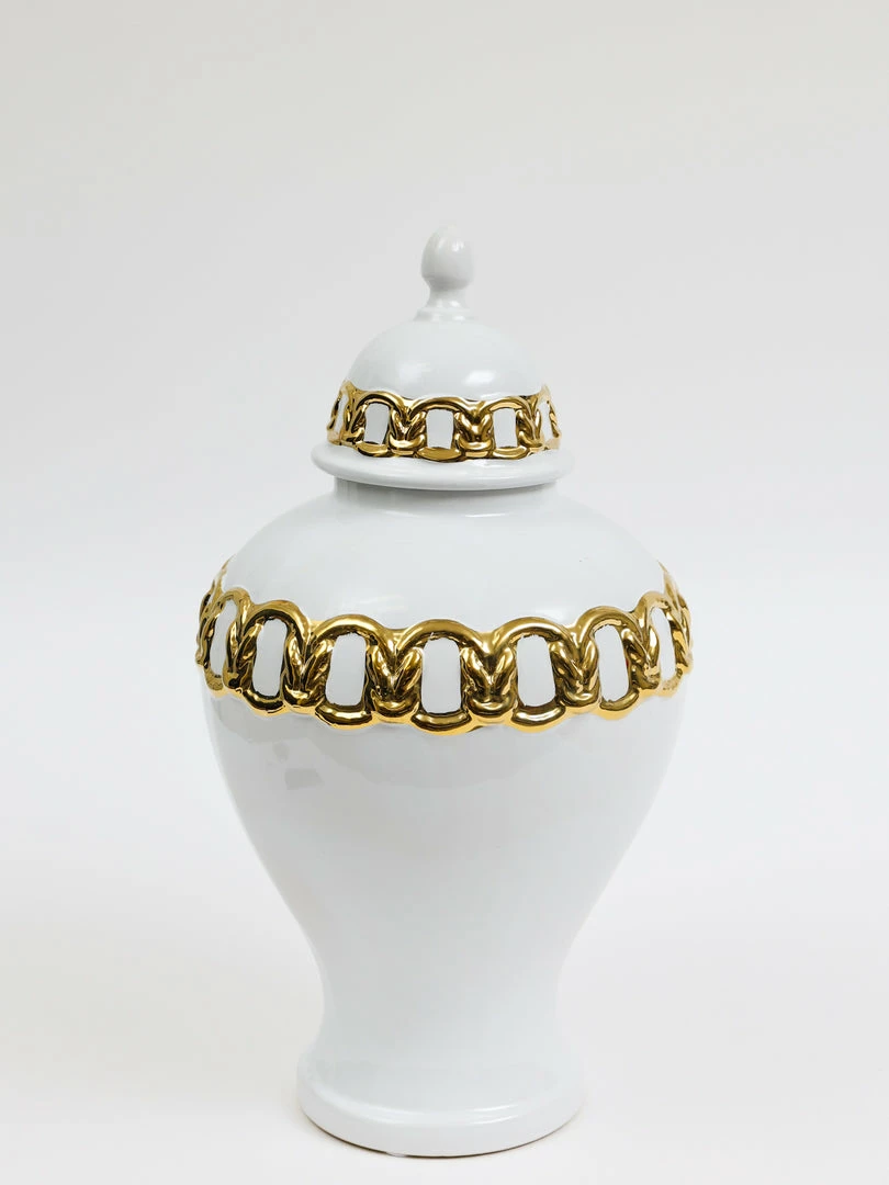 Inspire Me! Home Decor White Ceramic Ginger Jar With Stunning Gold Chain Details (3 Sizes) 7 Inspire Me! Home Decor White Ceramic Ginger Jar With Stunning Gold Chain Details (3 Sizes)