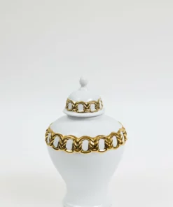 Inspire Me! Home Decor White Ceramic Ginger Jar With Stunning Gold Chain Details (3 Sizes) 18 Inspire Me! Home Decor White Ceramic Ginger Jar With Stunning Gold Chain Details (3 Sizes)