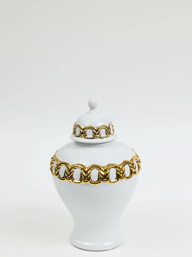 Inspire Me! Home Decor White Ceramic Ginger Jar With Stunning Gold Chain Details (3 Sizes) 8 Inspire Me! Home Decor White Ceramic Ginger Jar With Stunning Gold Chain Details (3 Sizes)