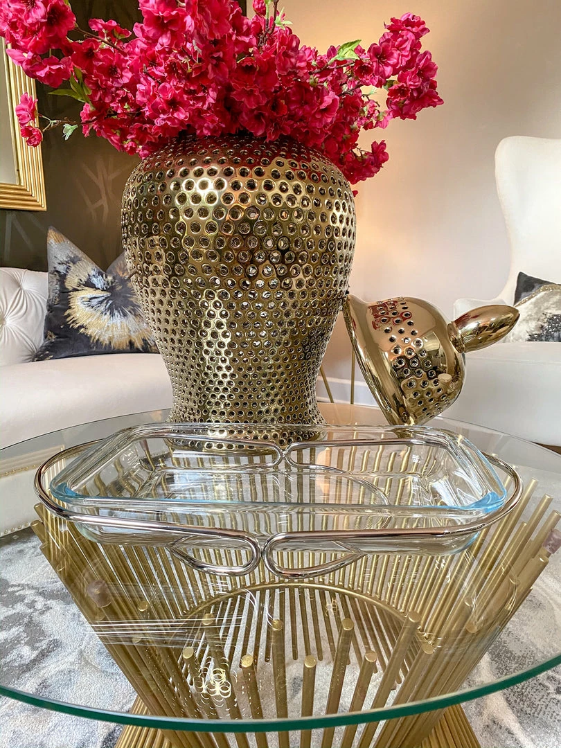 Inspire Me! Home Decor Rectangle Glass Serveware With Metal Base And Handles (2 Colors) 3 Inspire Me! Home Decor Rectangle Glass Serveware With Metal Base And Handles (2 Colors)