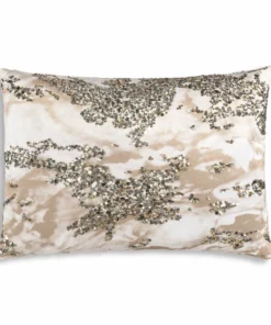 Cloud9d Amal - Ivory/Beige Pillow W/ Gold And Silver Print - 20" X 14"