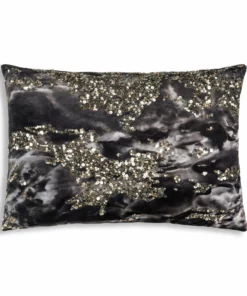 Cloud9d Amal - Charcoal Digital Printed Velvet Oblong Pillow W/ Gold And Silver Print - 20" X 14"