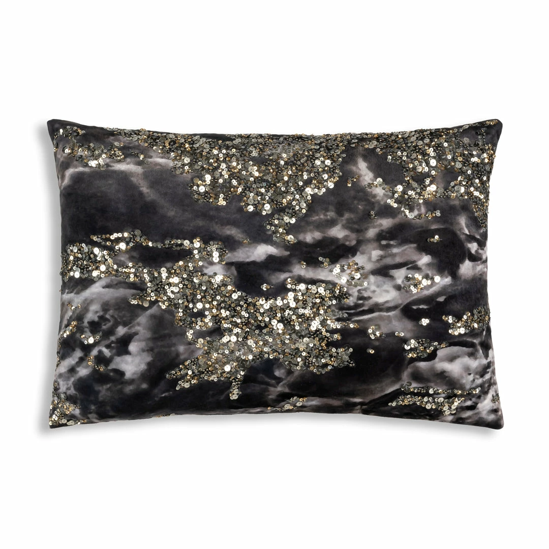Cloud9d Amal - Charcoal Digital Printed Velvet Oblong Pillow W/ Gold And Silver Print - 20" X 14" 3 Cloud9d Amal - Charcoal Digital Printed Velvet Oblong Pillow W/ Gold And Silver Print - 20" X 14"