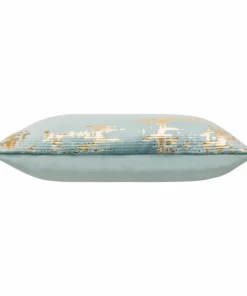Cloud9d Asra - Oblong Teal Velvet Pillow W/ Quilting And Shiny Gold Foil Print - 20" X 14" PILLOWS, RUGS, & THROWS