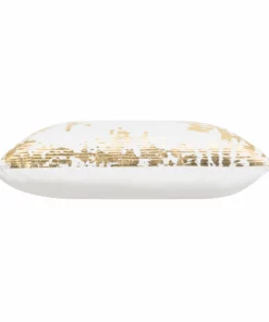 Cloud9d Asra - Oblong White Velvet Pillow W/ Quilting And Shiny Gold Foil Print - 20" X 14"