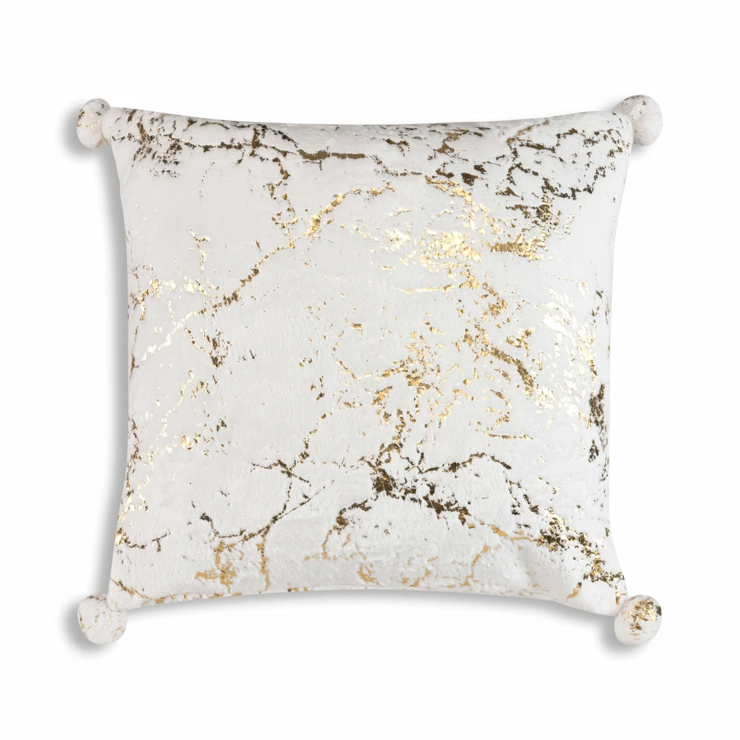 Cloud9d Rami - Faux Fur Pillow W/ Gold Printing And Pom Pom Trim - 20" X 20" 3 Cloud9d Rami - Faux Fur Pillow W/ Gold Printing And Pom Pom Trim - 20" X 20"