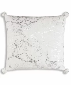 Cloud9d PILLOWS, RUGS, & THROWS Rami - Faux Fur Pillow W/ Silver Printing And Pom Pom Trim - 20" X 20"