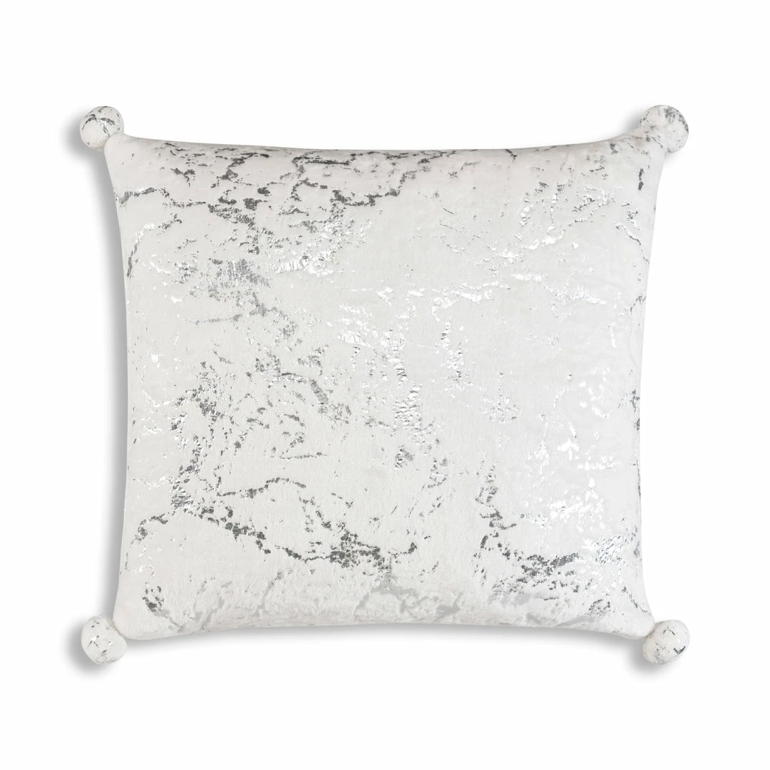Cloud9d PILLOWS, RUGS, & THROWS Rami - Faux Fur Pillow W/ Silver Printing And Pom Pom Trim - 20" X 20" 3 Cloud9d PILLOWS, RUGS, & THROWS Rami - Faux Fur Pillow W/ Silver Printing And Pom Pom Trim - 20" X 20"