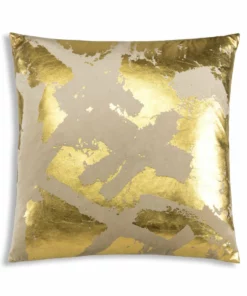 Cloud9d Zara - Beige Velvet Pillow W/ Abstract Gold Foil - 22" X 22" PILLOWS, RUGS, & THROWS