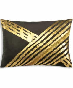 Cloud9d PILLOWS, RUGS, & THROWS Zara - Charcoal Velvet Pillow W/ Abstract Gold Foil And Embroidery - 20" X 14"