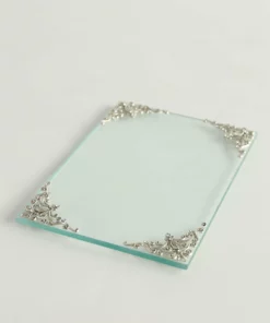 Inspire Me! Home Decor Glass Tray W/ Silver Corner Details And Swarovski Crystals