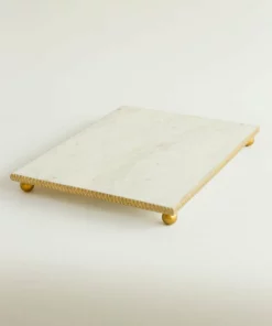 Inspire Me! Home Decor White Marble Tray W/ Gold Textured Edge (2 Size)