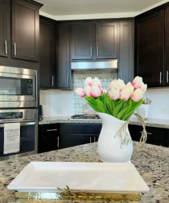 Inspire Me! Home Decor White Ceramic Tray With Gold Textured Design & Base