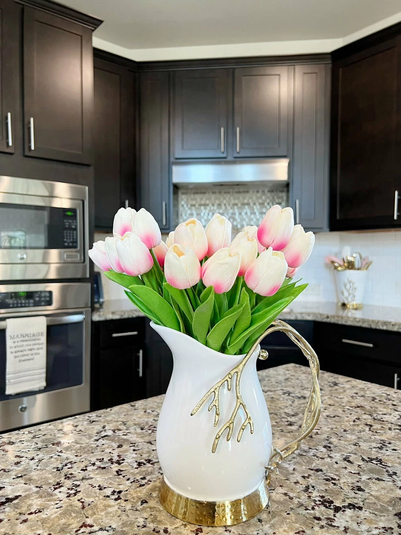 Inspire Me! Home Decor White Ceramic Pitcher With Gold Textured Design Handle & Base " From Pops Of Color Home Collection" 3 Inspire Me! Home Decor White Ceramic Pitcher With Gold Textured Design Handle & Base " From Pops Of Color Home Collection"