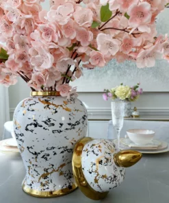 Inspire Me! Home Decor Gold & White Marble Print Ginger Jar "From Pops Of Color Home Collection" (2 Sizes)