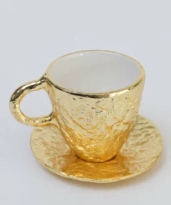 Inspire Me! Home Decor Gold Textured Metal Tea Cup And Saucer With White Interior 9 Inspire Me! Home Decor Gold Textured Metal Tea Cup And Saucer With White Interior