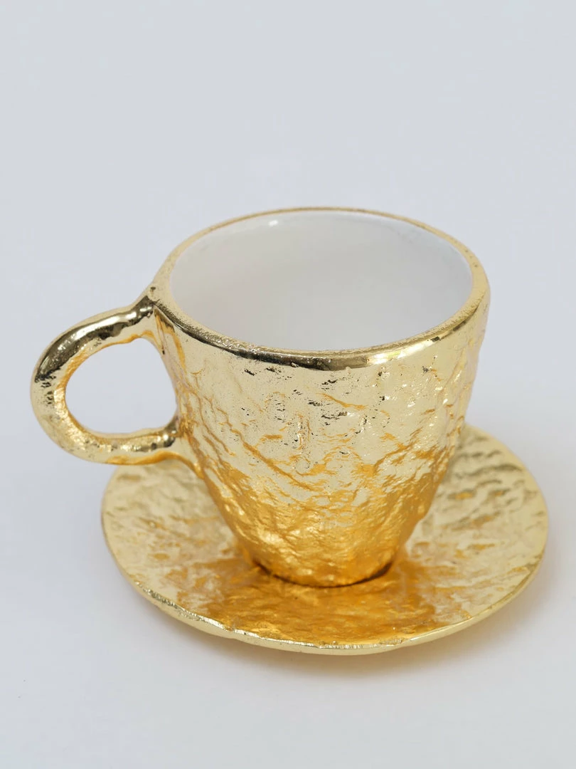 Inspire Me! Home Decor Gold Textured Metal Tea Cup And Saucer With White Interior 4 Inspire Me! Home Decor Gold Textured Metal Tea Cup And Saucer With White Interior